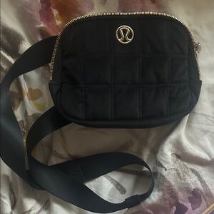 lululemon athletica Black Quilted Crossbody with Gold Accent